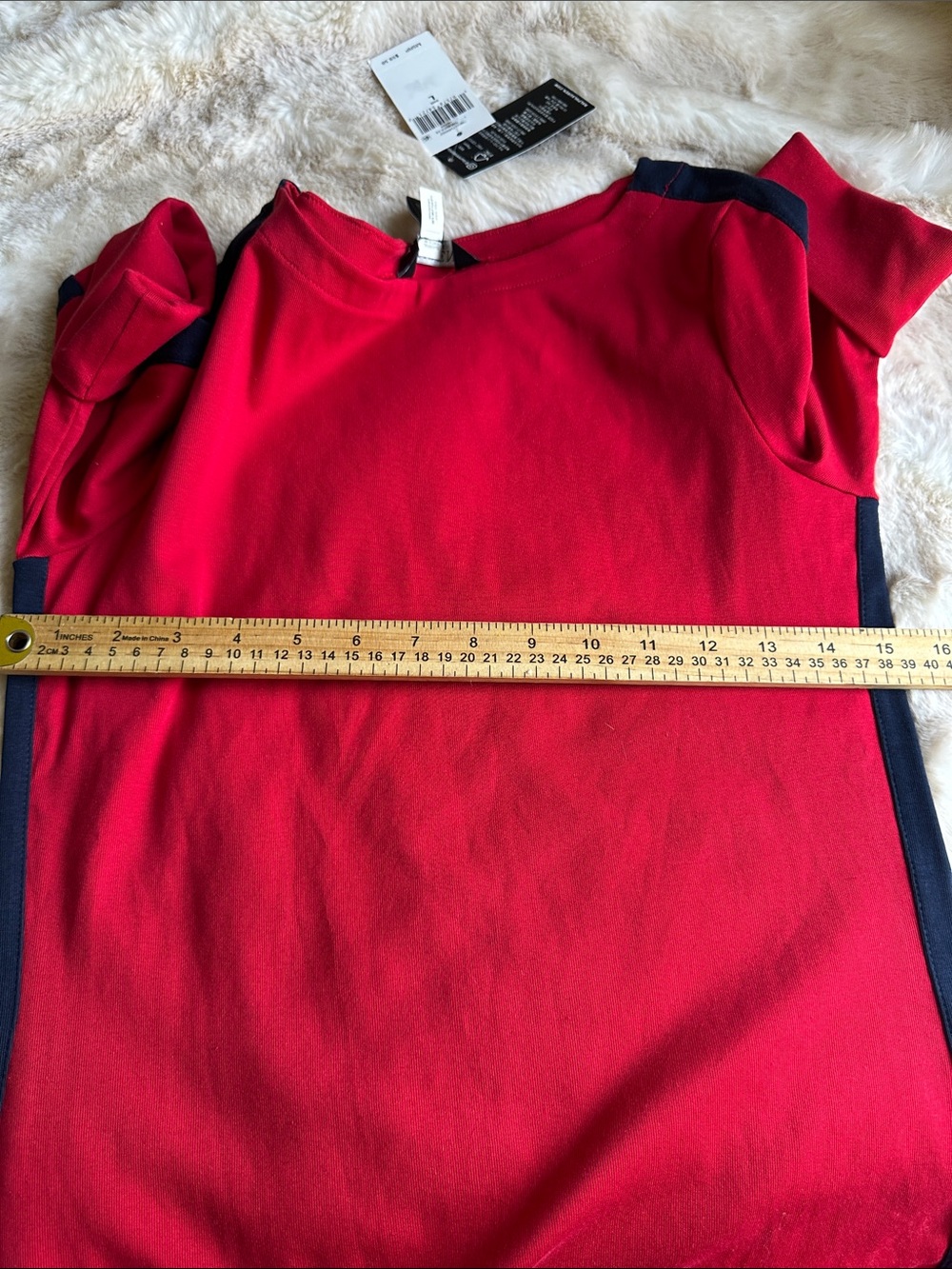 Lauren Ralph Lauren Two-Tone Stretch Cotton Elbow-Sleeve Tee. Sz L - Picture 9 of 11